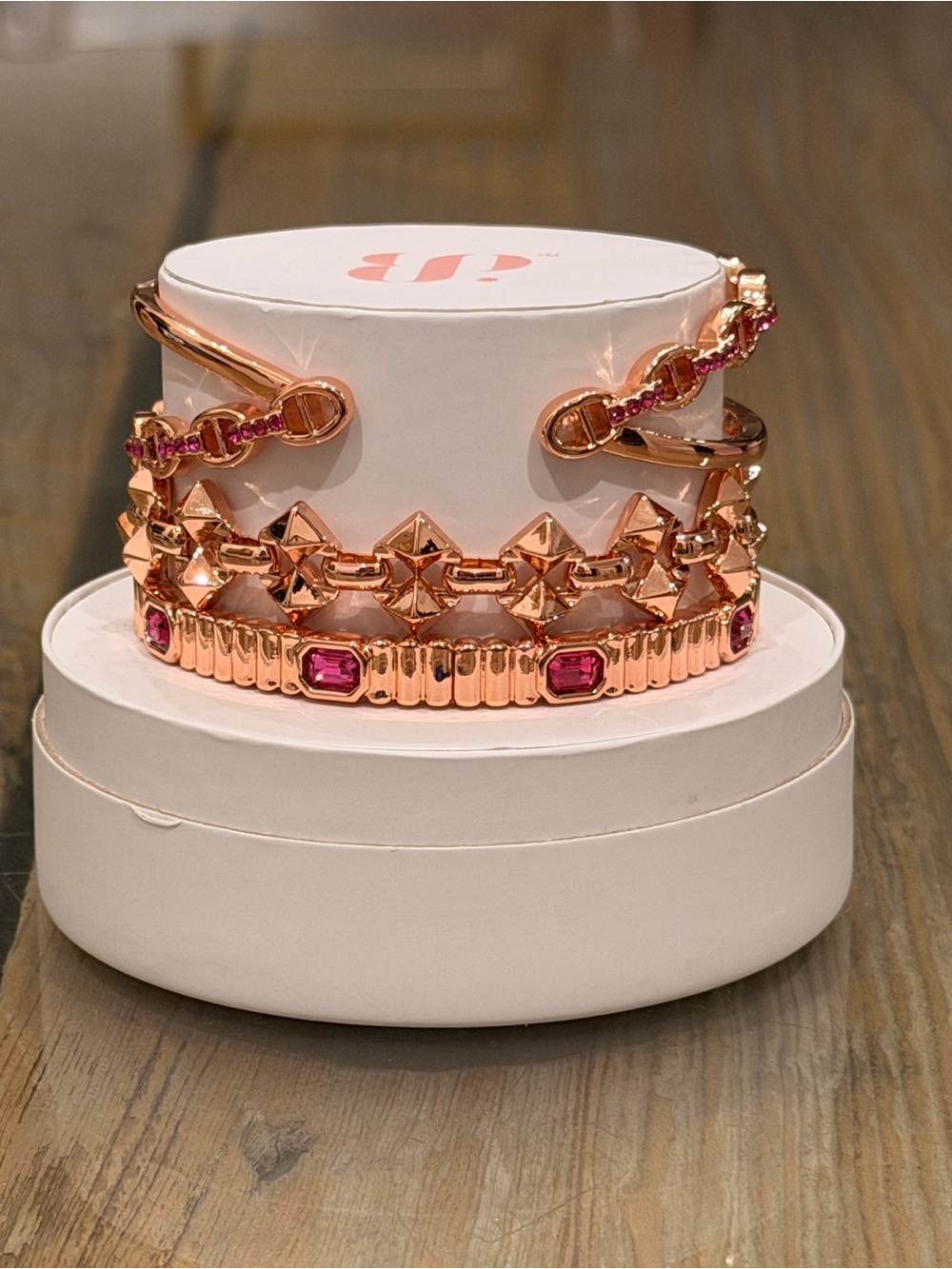 Bomb Party New! Rose Gold Bracelet Set with Pink Gem Accents